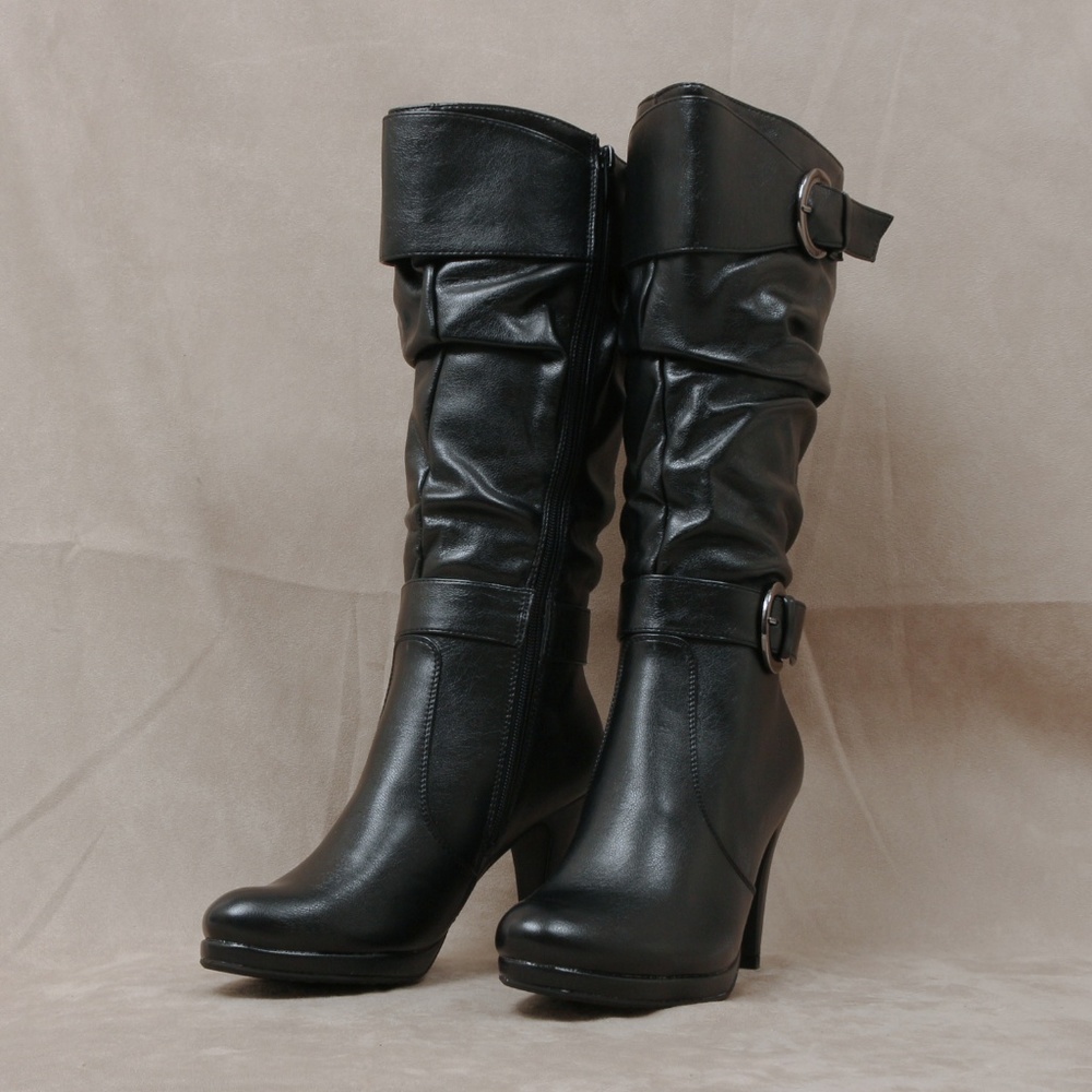 Black Slouchy High Heel Knee high boot Lotus28 - Picture 4 of 5